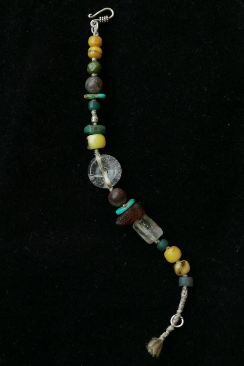 Arcobaleno Tibetano · Bracciale in Corda – Agate, Turchese e Ambra con Chiusura ad Uncinetto in Argento 925