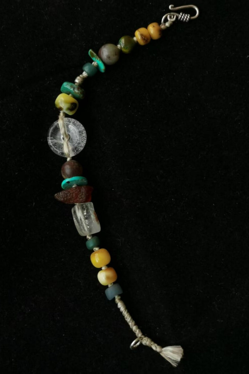 Arcobaleno Tibetano · Bracciale in Corda – Agate, Turchese e Ambra con Chiusura ad Uncinetto in Argento 925