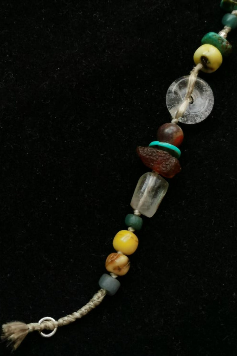 Arcobaleno Tibetano · Bracciale in Corda – Agate, Turchese e Ambra con Chiusura ad Uncinetto in Argento 925