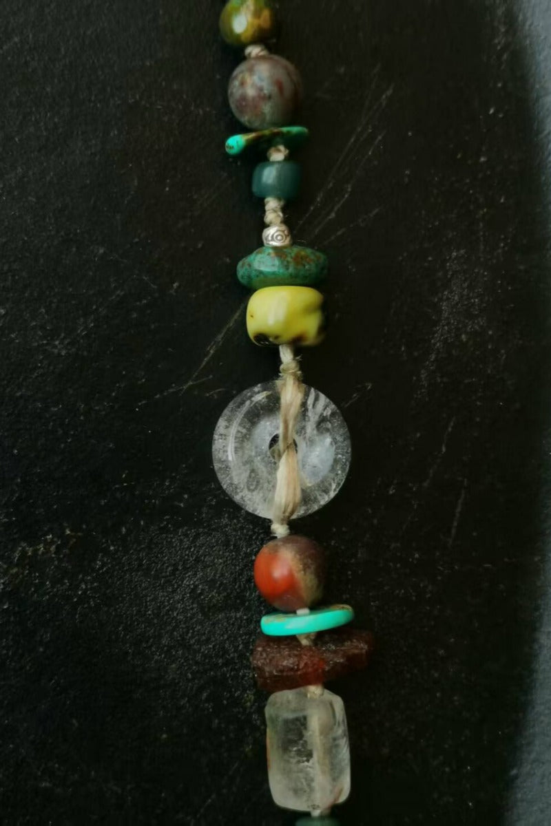 Arcobaleno Tibetano · Bracciale in Corda – Agate, Turchese e Ambra con Chiusura ad Uncinetto in Argento 925