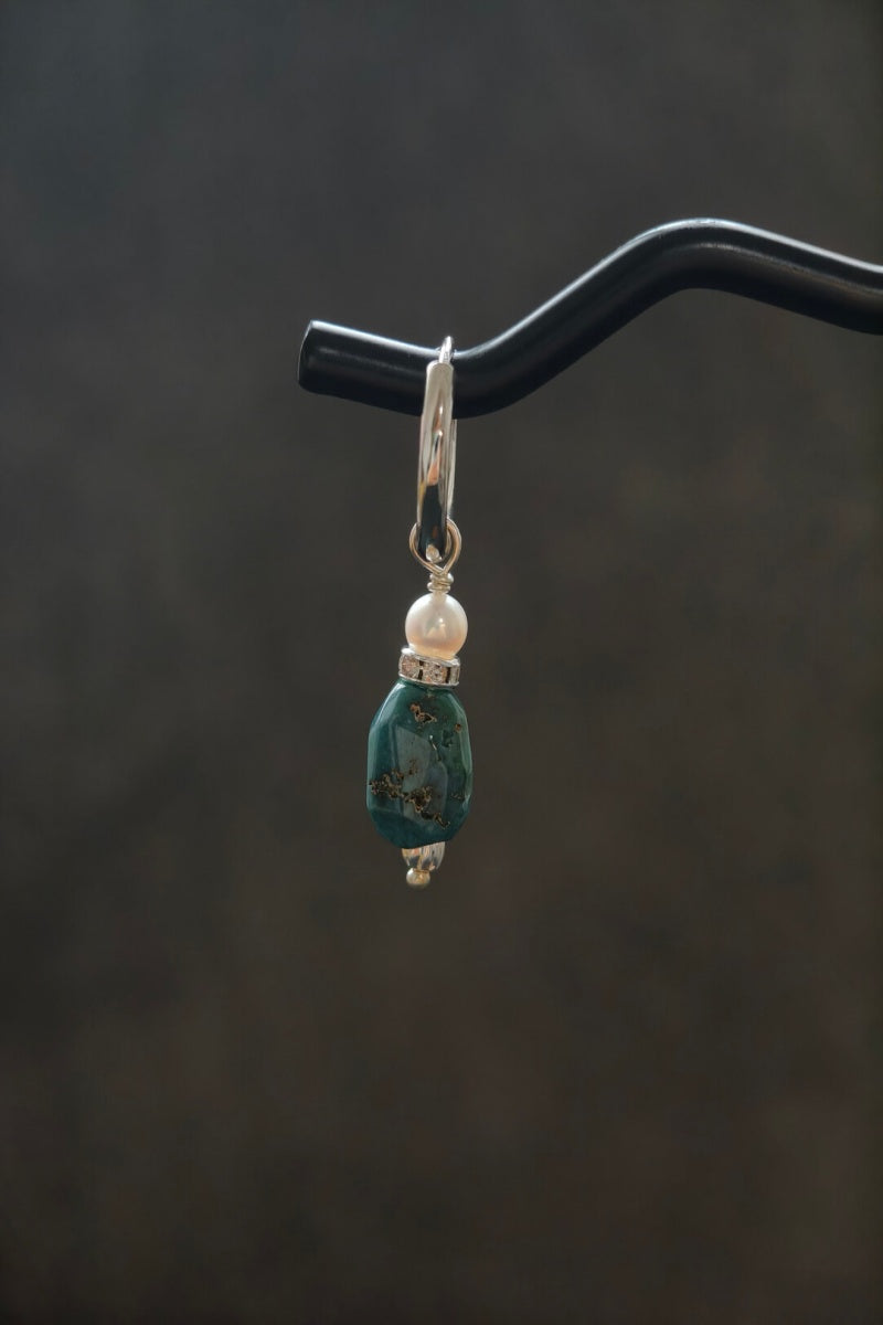 Orecchino singolo in turchese naturale e argento 925 | Stile tibetano artigianale