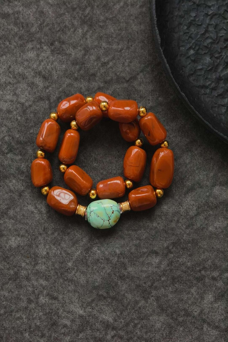 Bracciale tibetano in turchese naturale e agata rossa – circonferenza 17 cm | Ly·coure del Tibet
