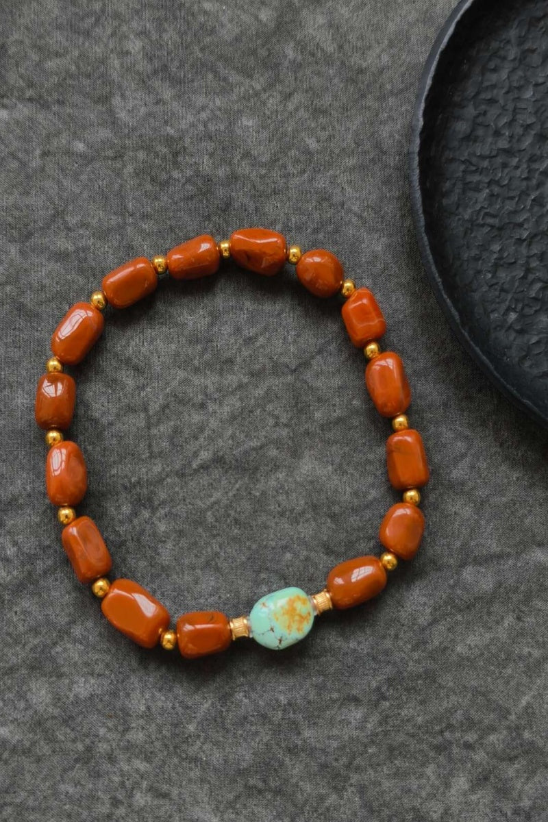 Bracciale tibetano in turchese naturale e agata rossa – circonferenza 17 cm | Ly·coure del Tibet