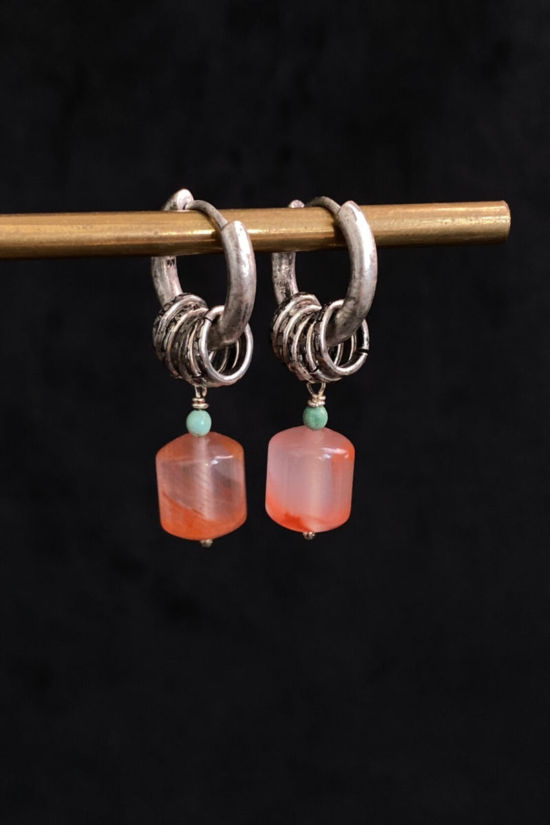Orecchini in argento 925 con agata rossa naturale e turchese | Ly·coure del Tibet
