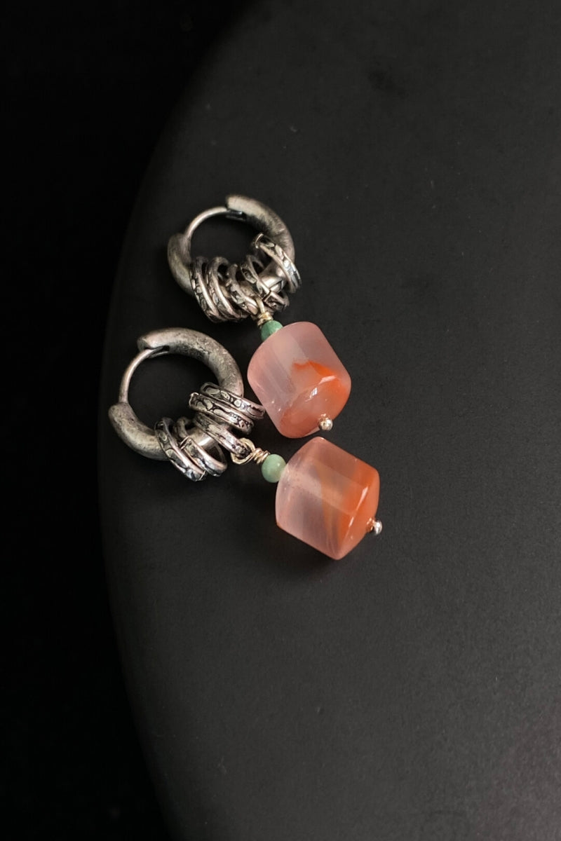 Orecchini in argento 925 con agata rossa naturale e turchese | Ly·coure del Tibet