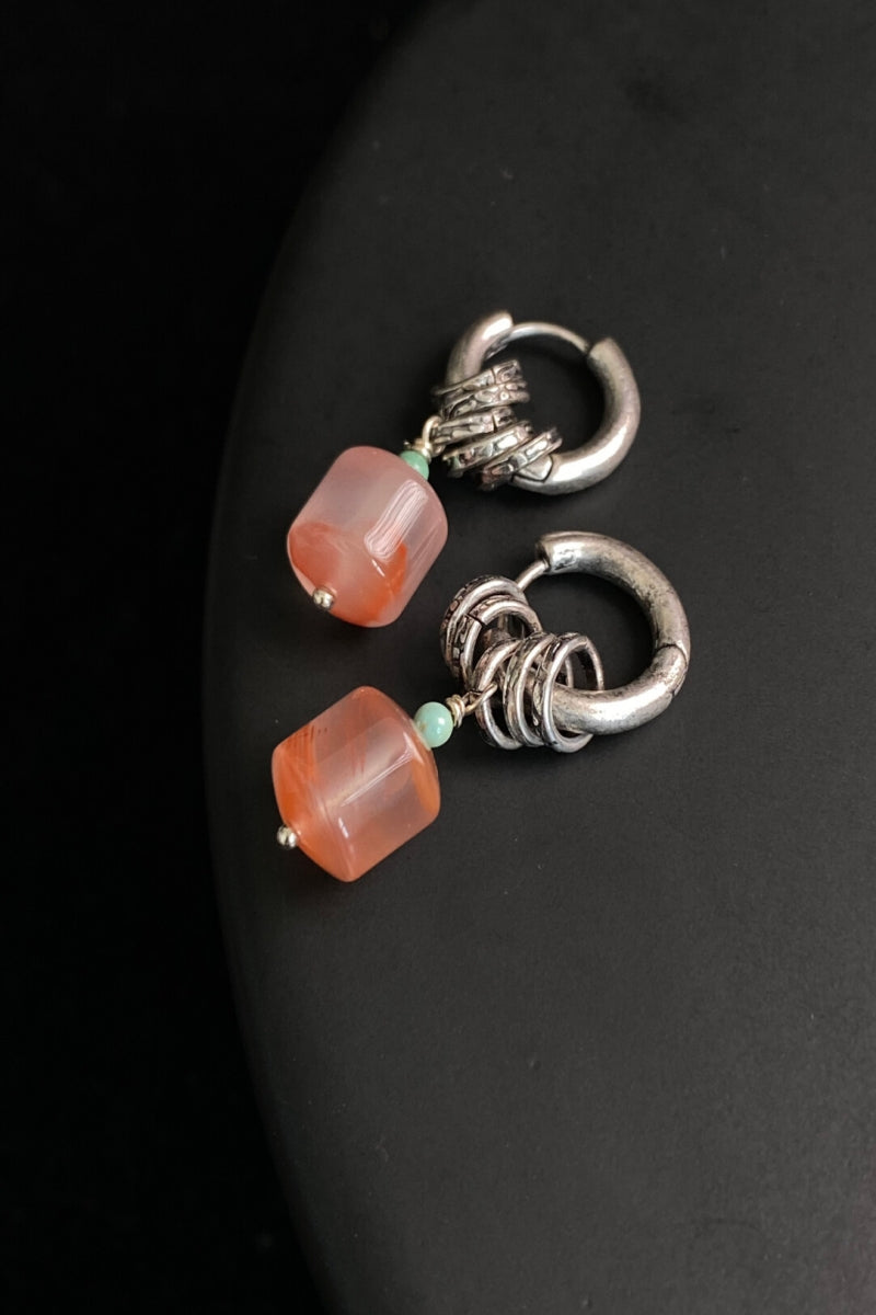 Orecchini in argento 925 con agata rossa naturale e turchese | Ly·coure del Tibet