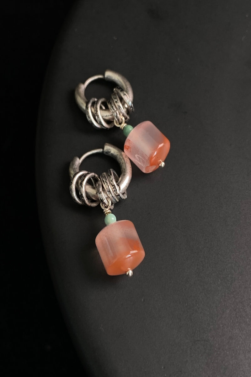 Orecchini in argento 925 con agata rossa naturale e turchese | Ly·coure del Tibet