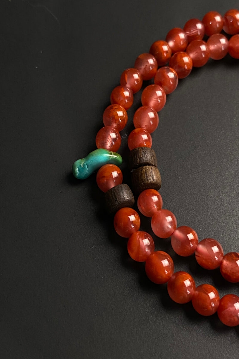 Bracciale doppio in agata rossa naturale con perle di turchese | Ly·coure del Tibet