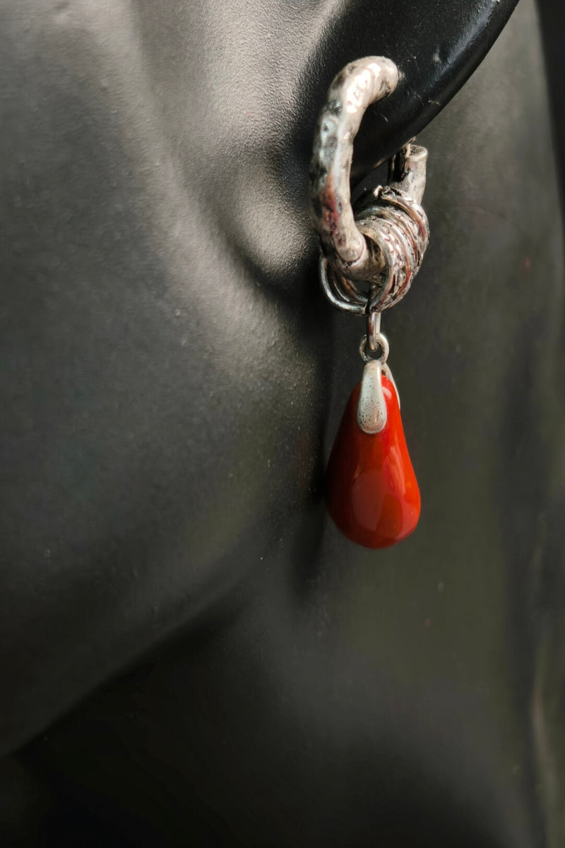 Orecchino singolo in corniola rossa naturale | Ly·coure del Tibet