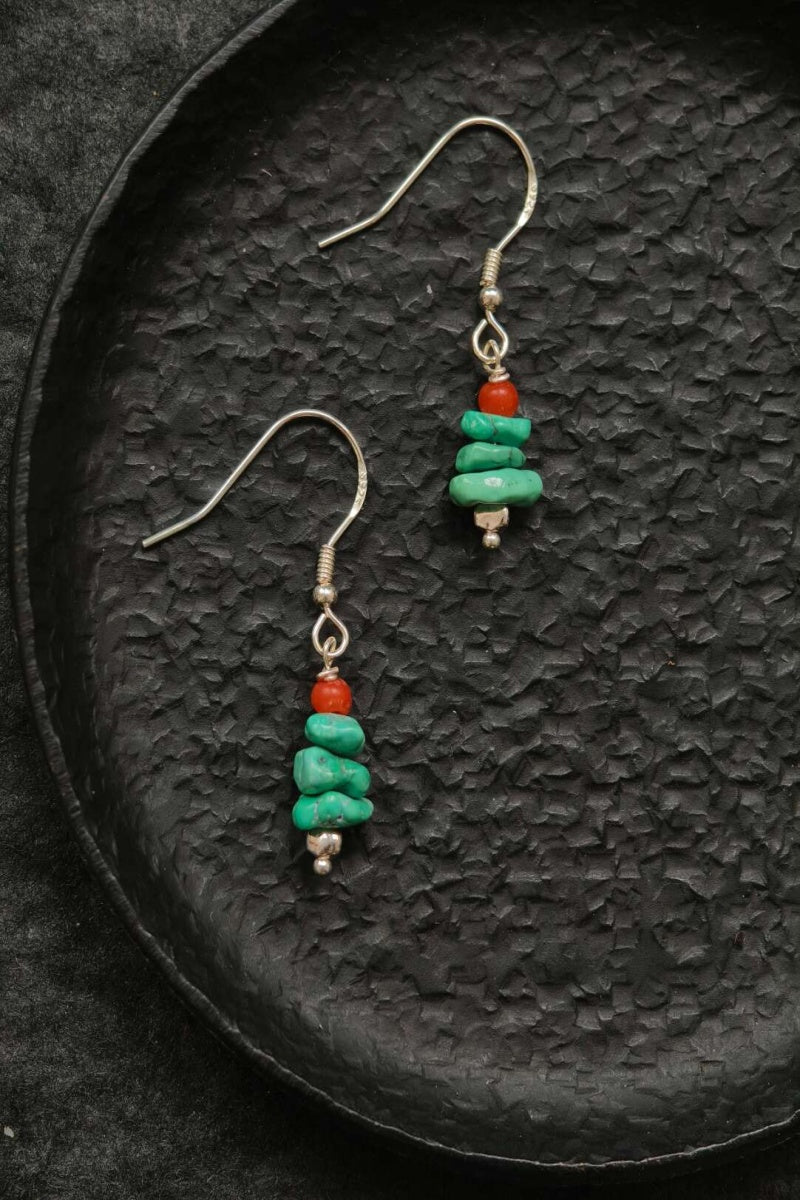 Orecchini in turchese naturale grezzo in argento 925 — Stile tibetano | Ly·coure del Tibet
