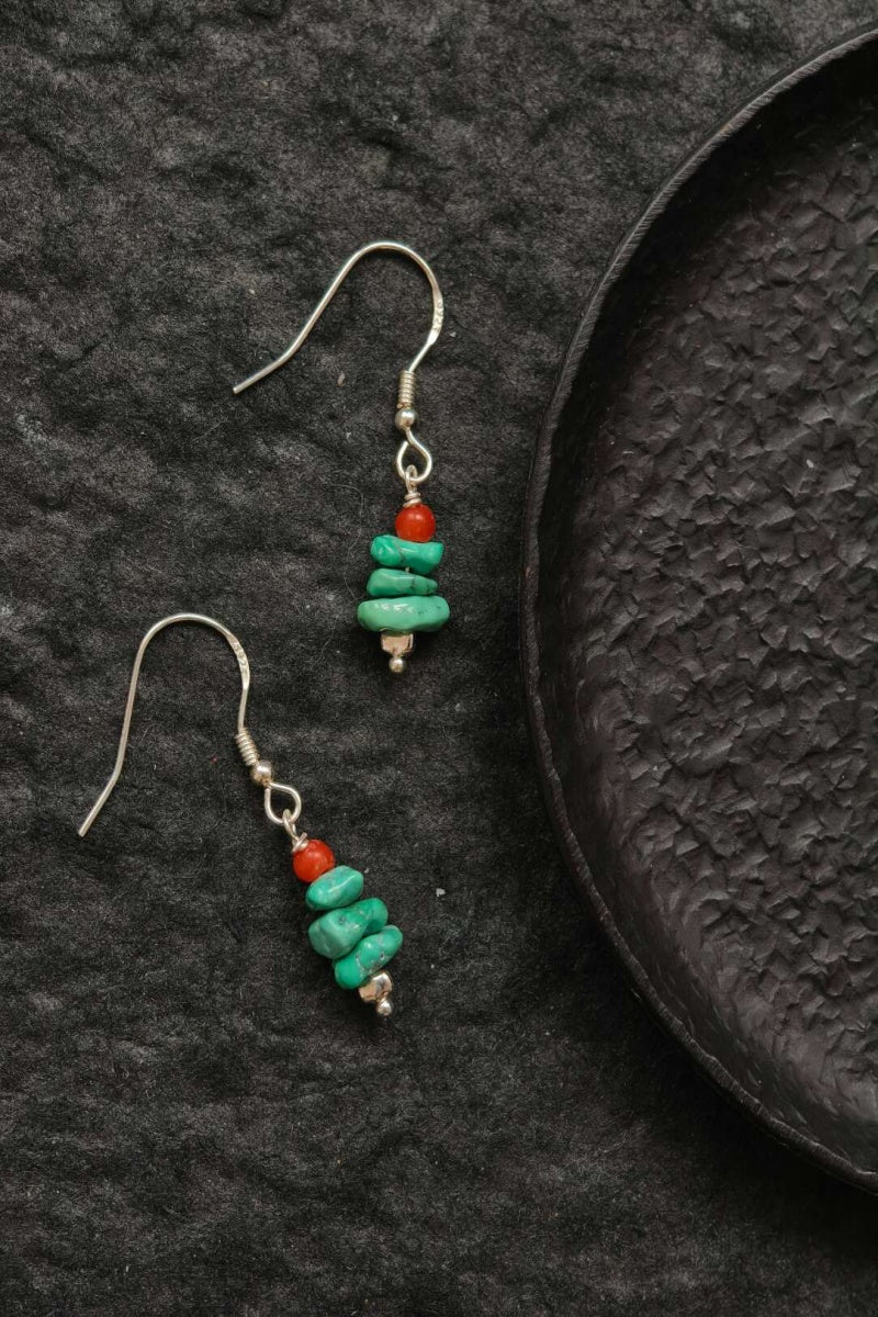 Orecchini in turchese naturale grezzo in argento 925 — Stile tibetano | Ly·coure del Tibet