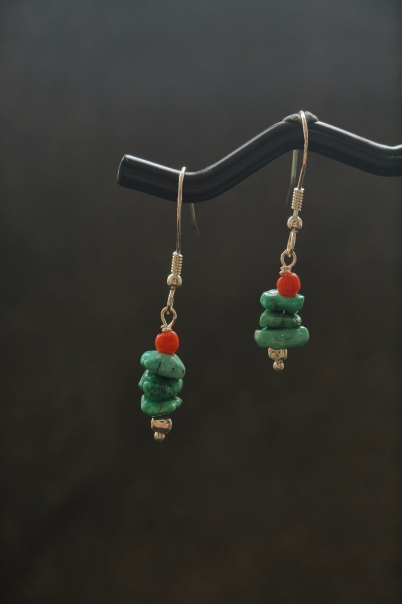 Orecchini in turchese naturale grezzo in argento 925 — Stile tibetano | Ly·coure del Tibet