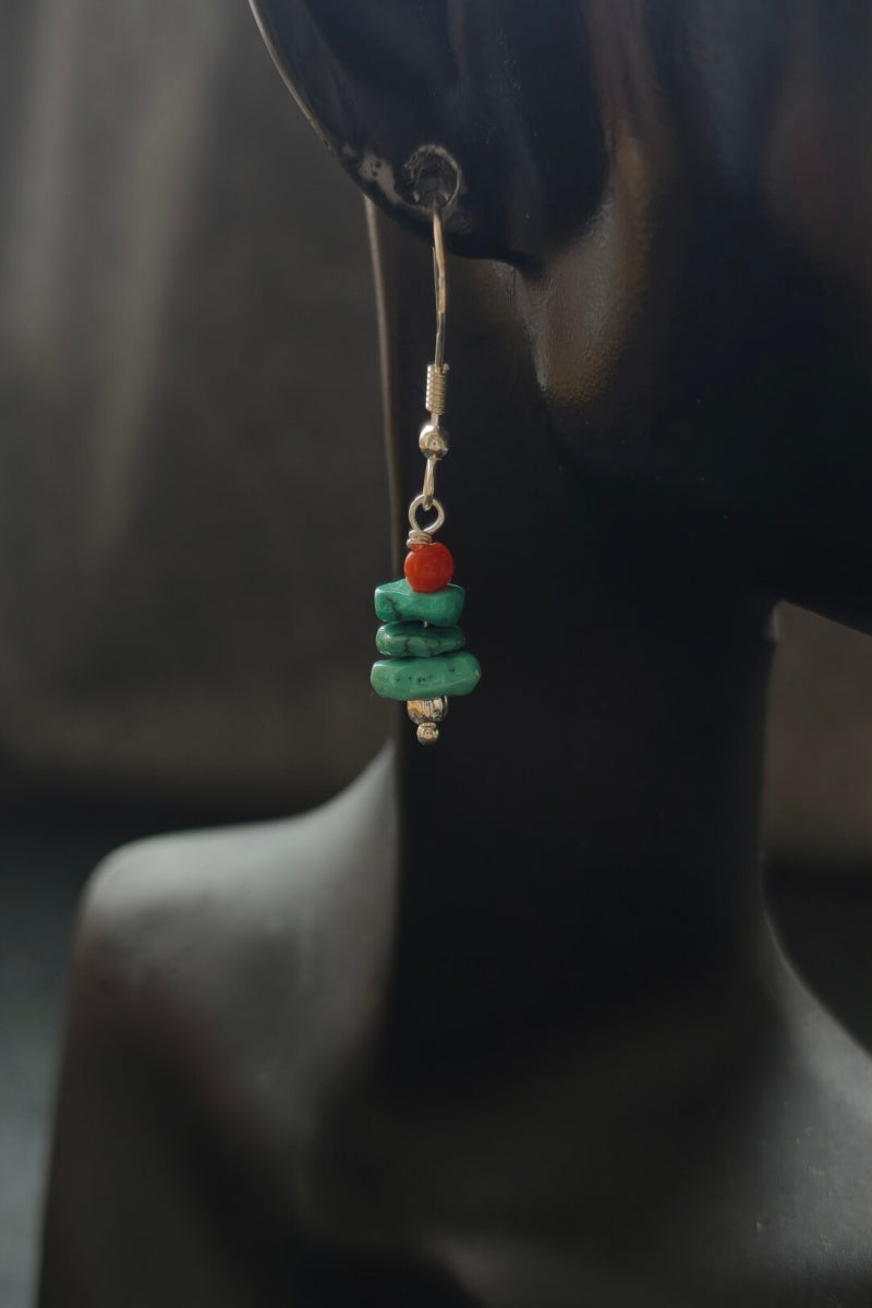 Orecchini in turchese naturale grezzo in argento 925 — Stile tibetano | Ly·coure del Tibet