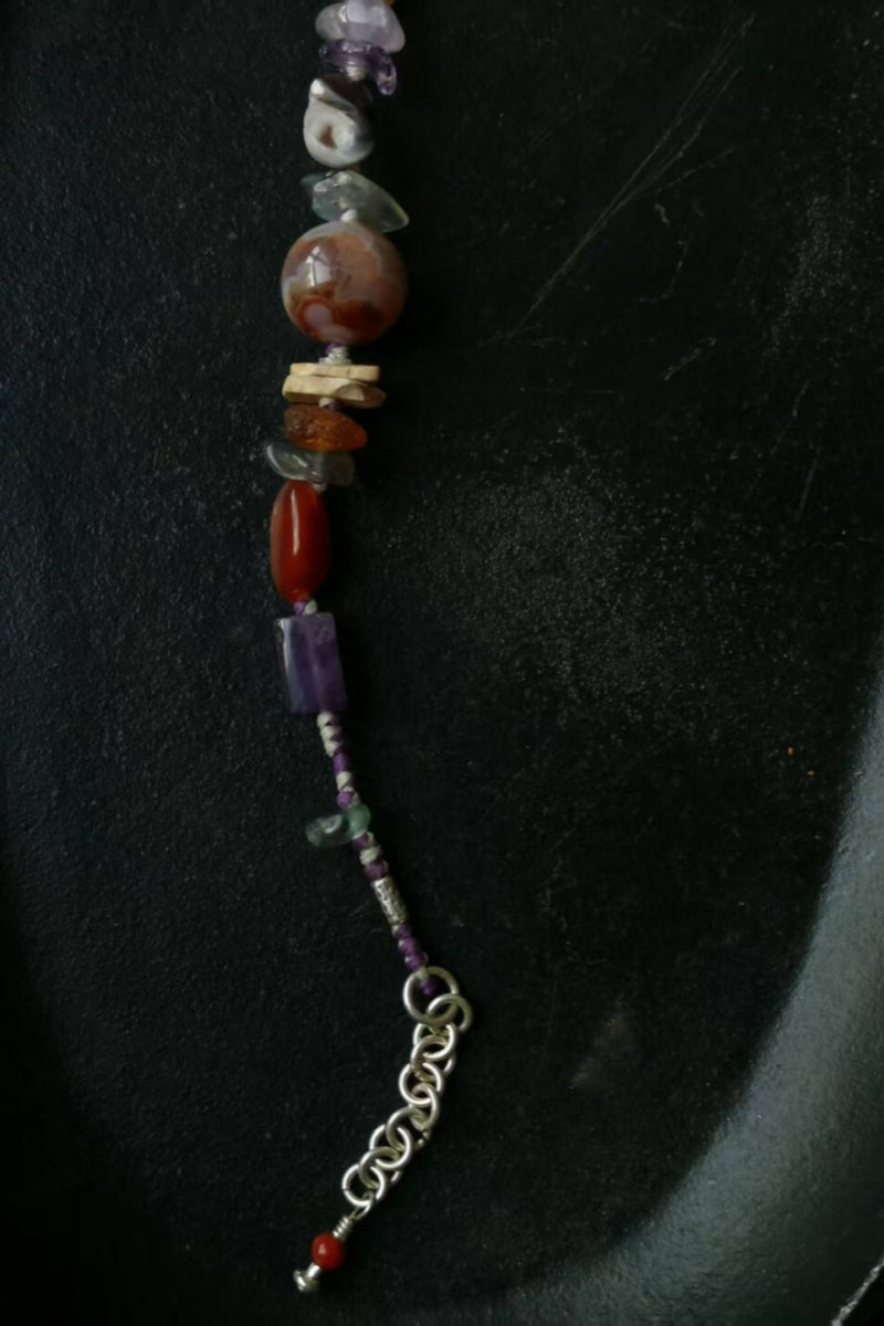 Bracciale Tibetano con Agata Multicolore Naturale - Tavolozza Terrosa Intrecciata a Mano in Argento 925