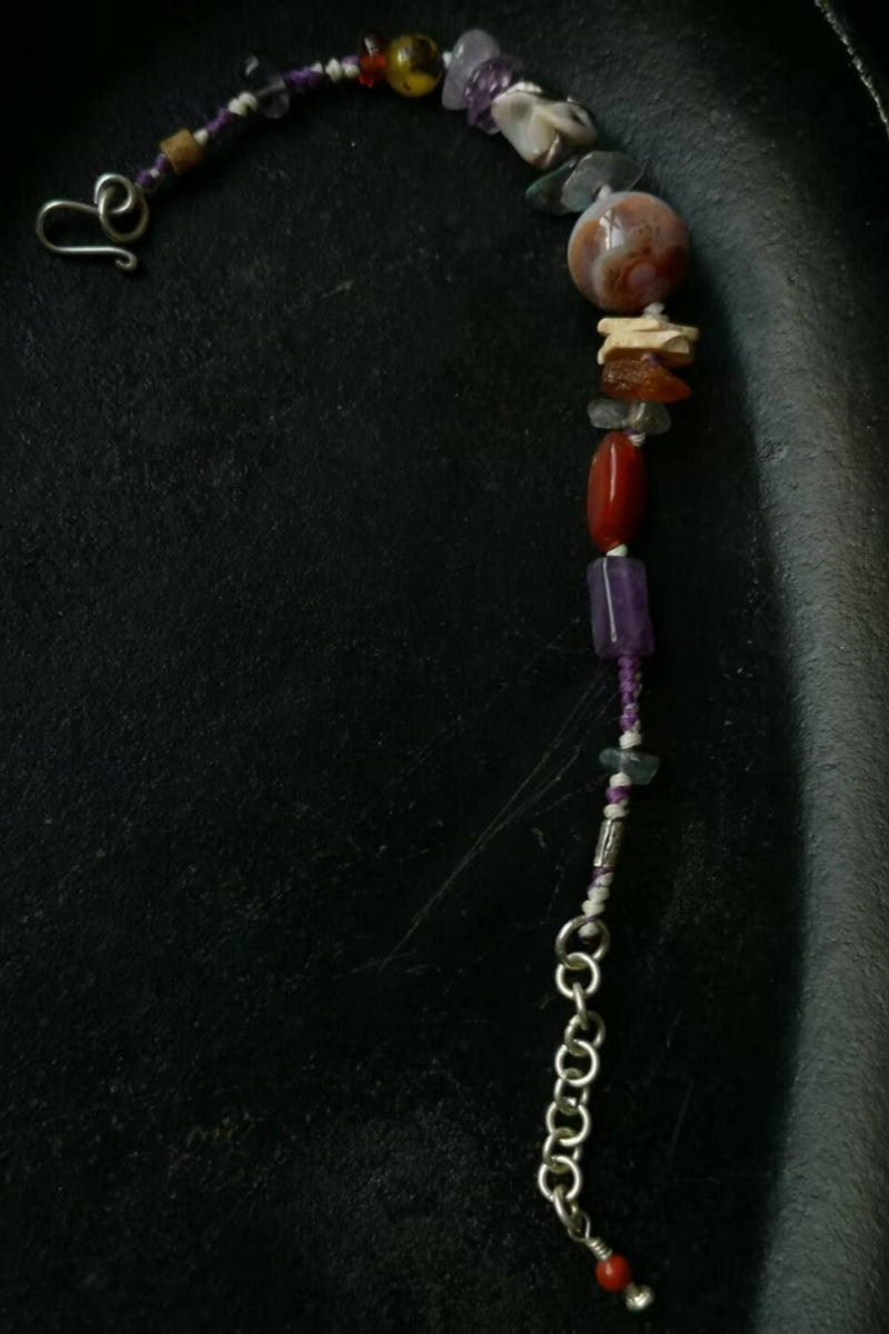 Bracciale Tibetano con Agata Multicolore Naturale - Tavolozza Terrosa Intrecciata a Mano in Argento 925