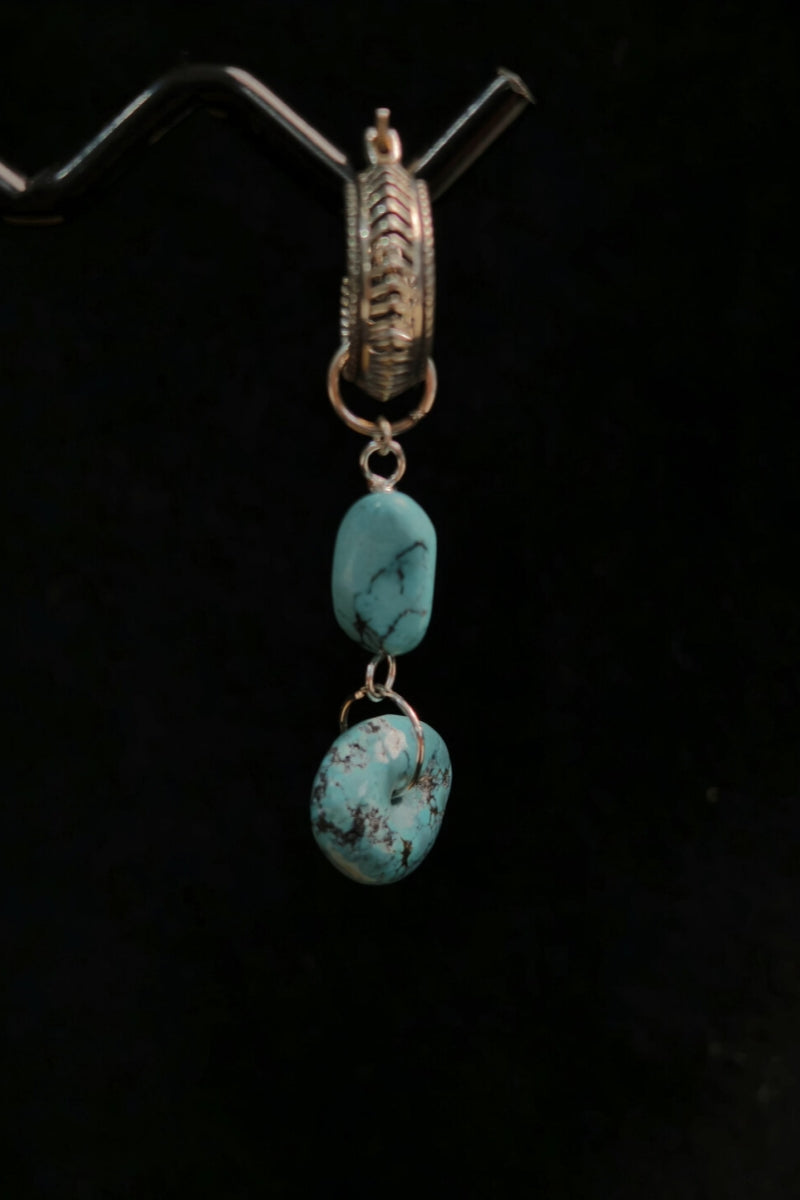 【Occhio del Lago Sacro】Orecchino Singolo Tibetano in Turchese | Design a Doppia Pietra “Tse Ring” | Cerchio in Puro Argento | Stile Tibetano Moderno