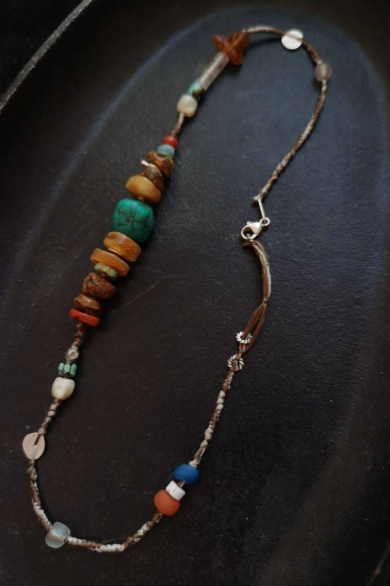 Collana Tibetana Artigianale con Ambra, Turchese e Osso di Yak