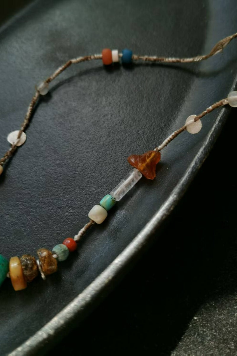 Collana Tibetana Artigianale con Ambra, Turchese e Osso di Yak