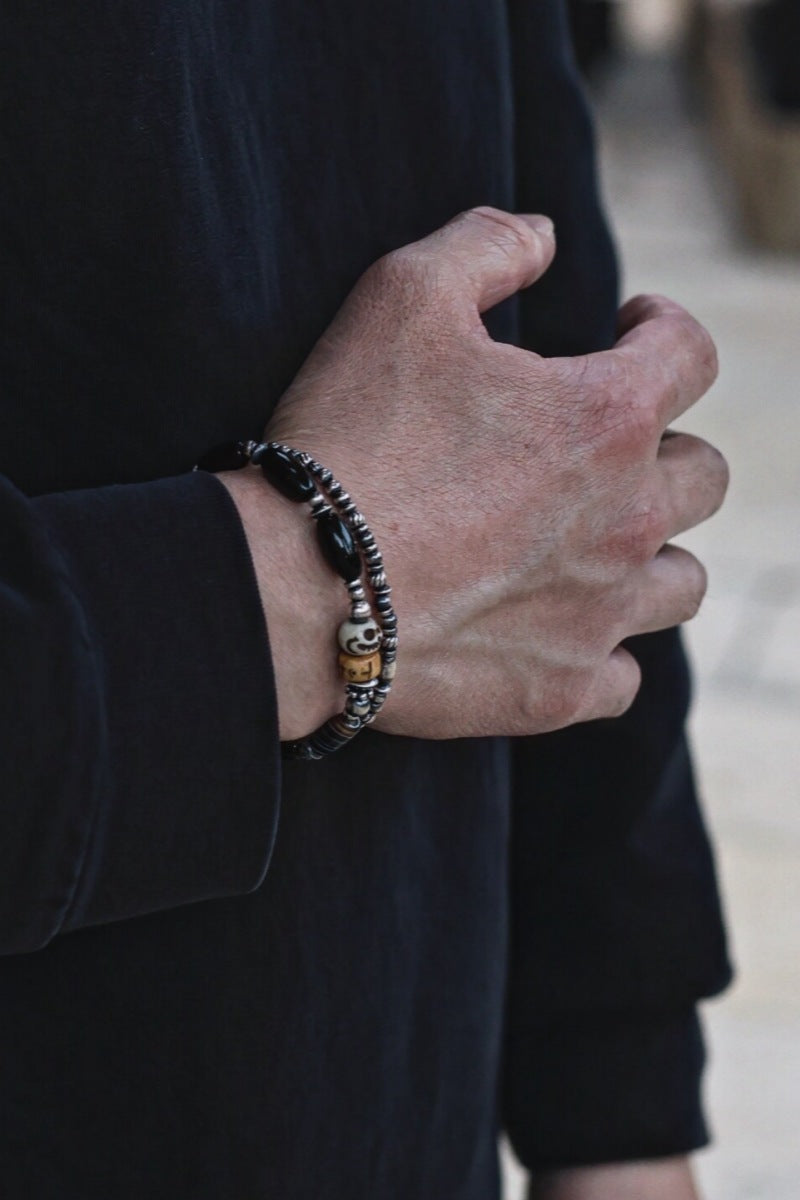 Bracciale Nuovi Arrivi – Onice Nero, Argento 925 e Osso di Yak